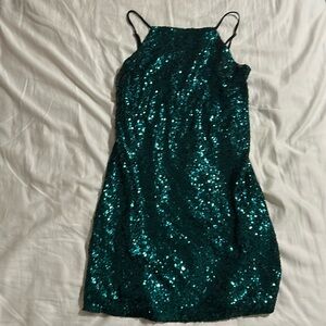 Lulu's Teal Sequin Mini Dress